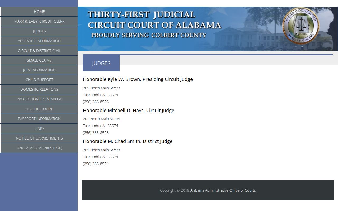 Judicial offices involved with Colbert County arrest warrant cases