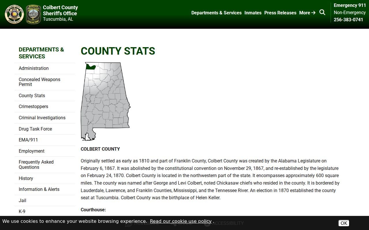 Colbert County warrant records context on the county statistics page