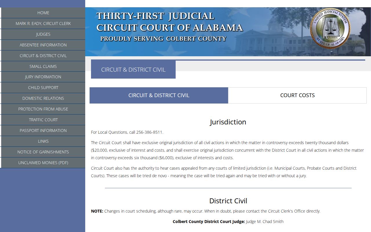 Colbert County warrant records and circuit district court jurisdiction