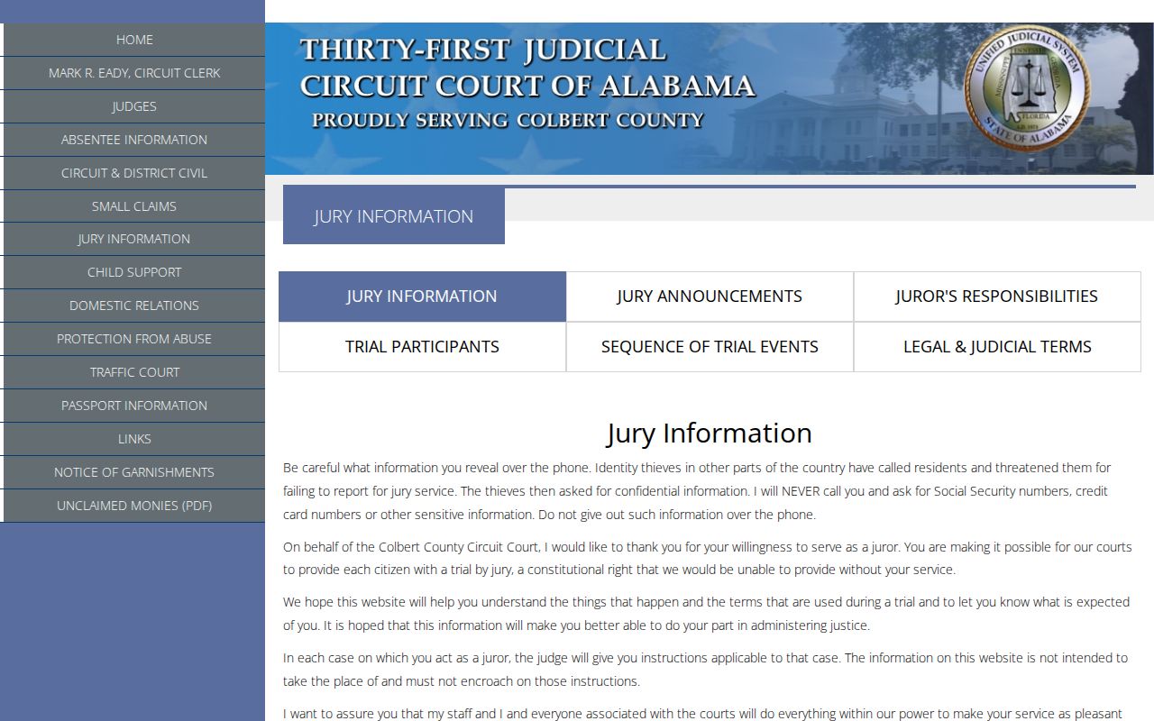 Colbert County courthouse information for bench warrant court access