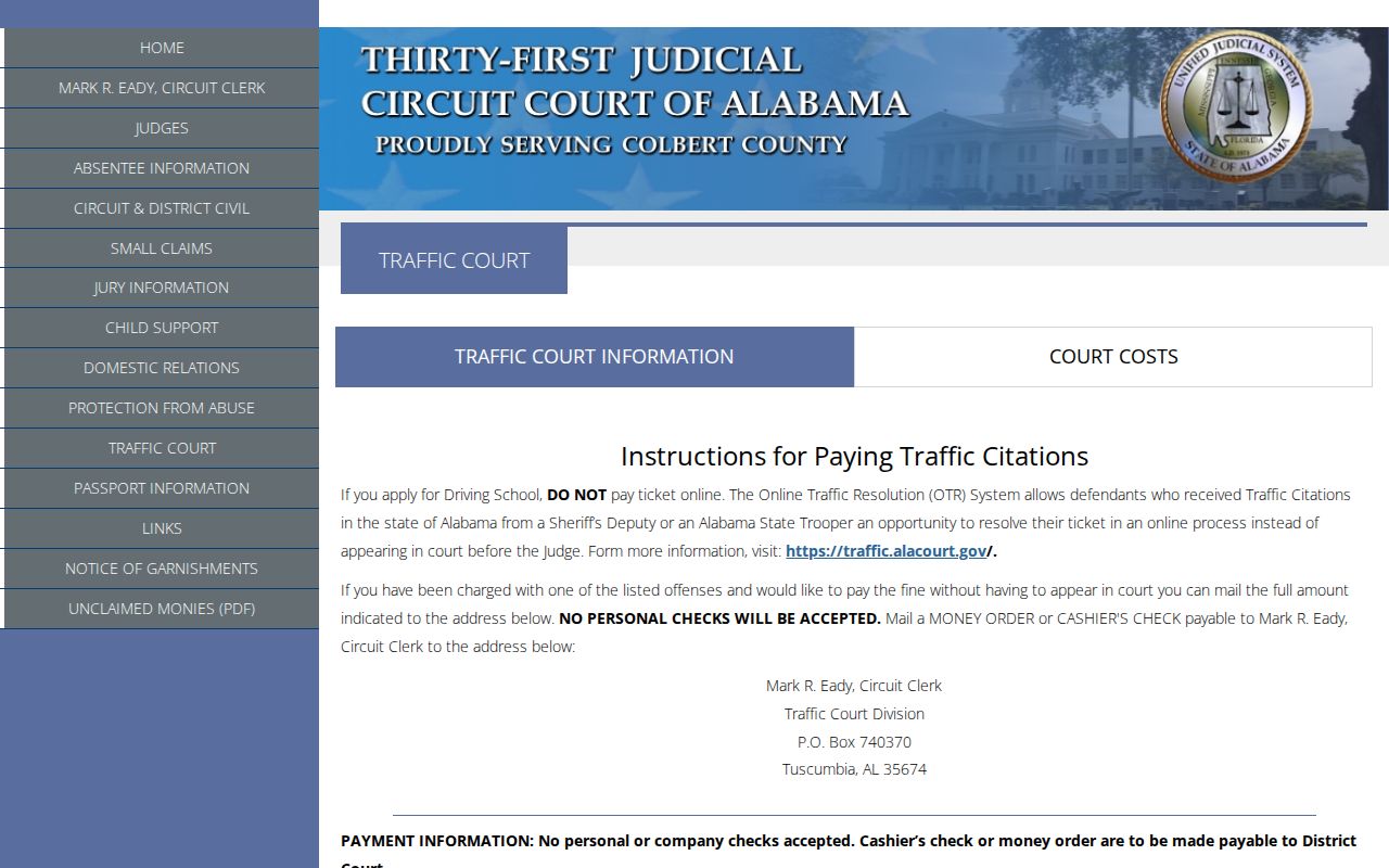 Colbert County Traffic Court routes for a traffic warrant and ticket