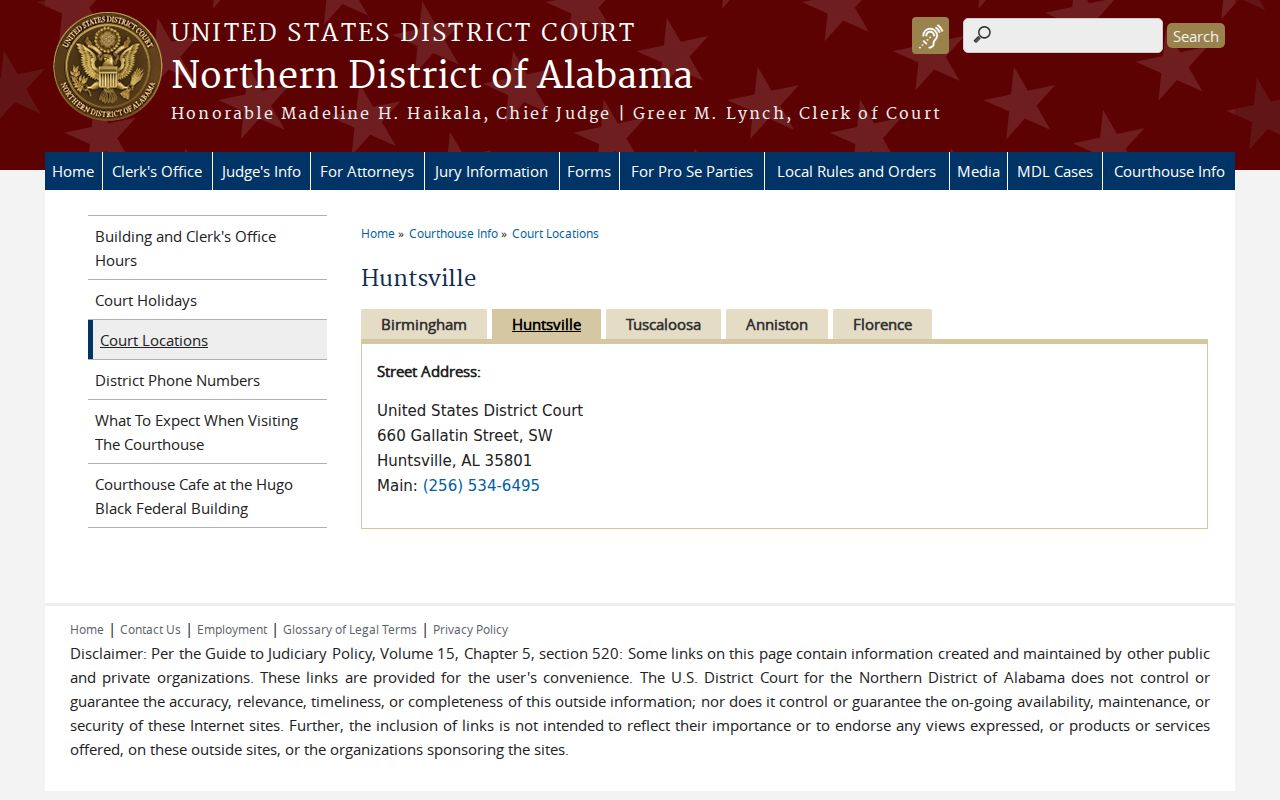 Northern District of Alabama court route for a federal warrant near Colbert County