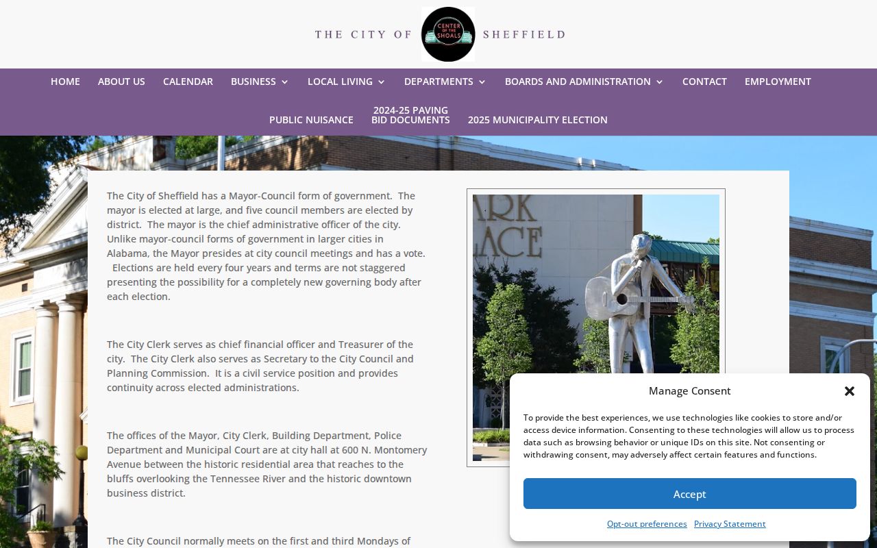 Sheffield, Colbert County warrant office routing on the city administration page
