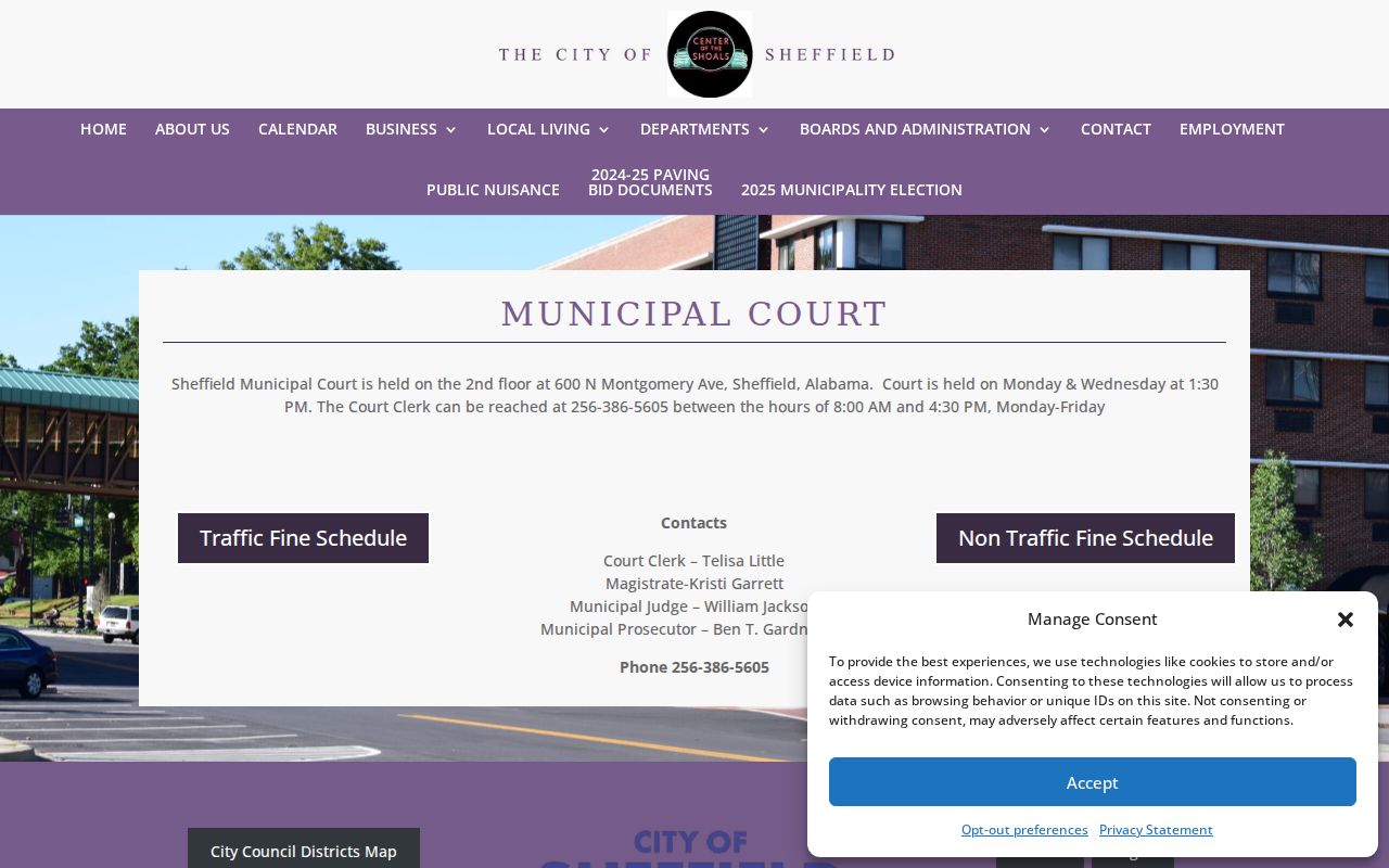 Sheffield, Colbert County municipal warrant court schedule and contact information