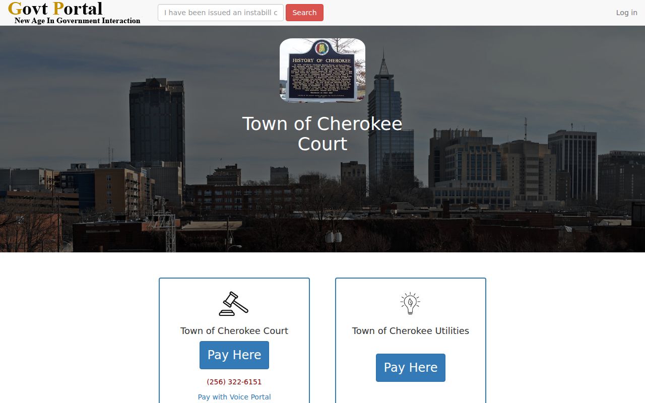 Cherokee Municipal Court payment portal for a Colbert County warrant case