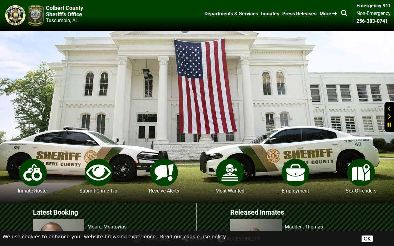 Colbert County warrant records source on the sheriff homepage